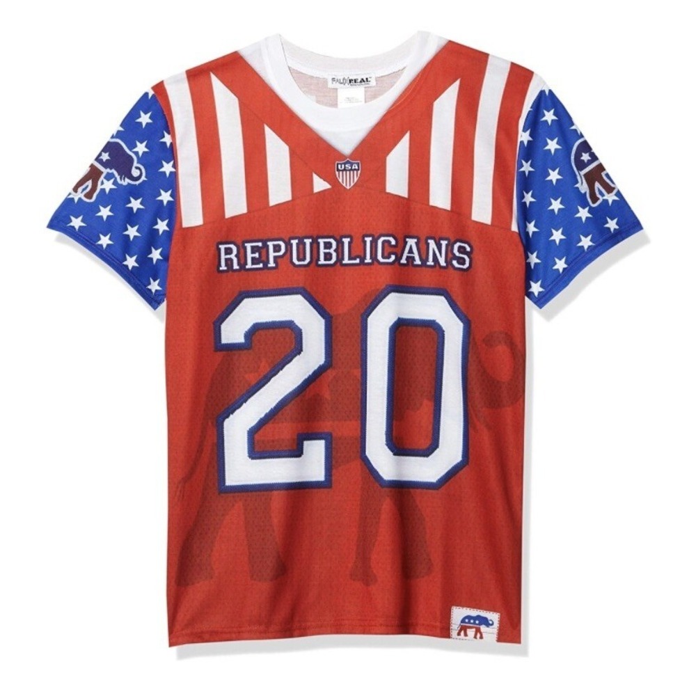 Faux‎ Real Mens Short Sleeve Republicans Political Party Jersey Tee T Shirt XL